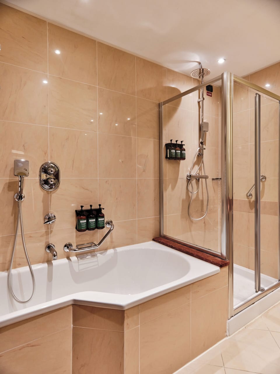 Hair dryer, bidet, towels, soap