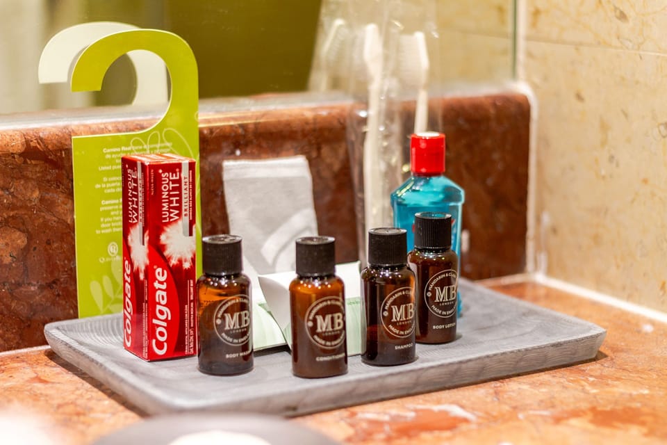 Free toiletries, hair dryer, towels