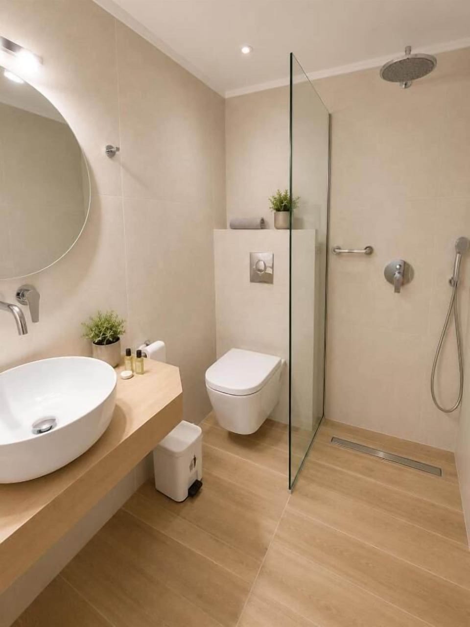 Shower, free toiletries, hair dryer, slippers