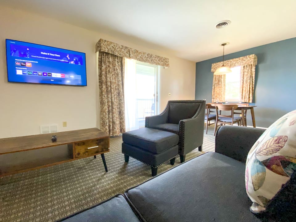 50-inch flat-screen TV with cable channels, TV, streaming services