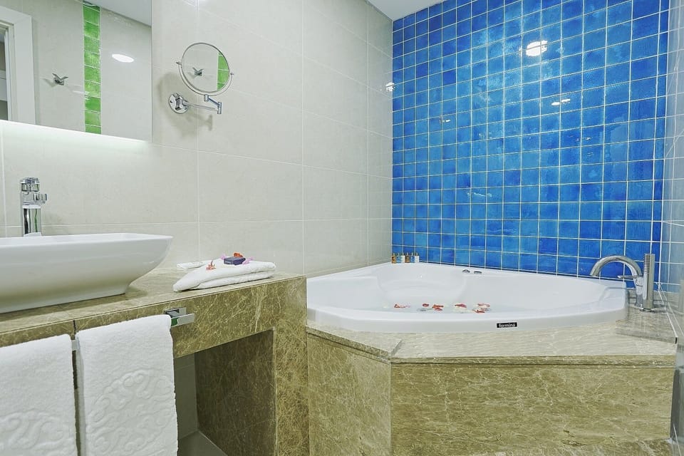 Shower, free toiletries, hair dryer, slippers