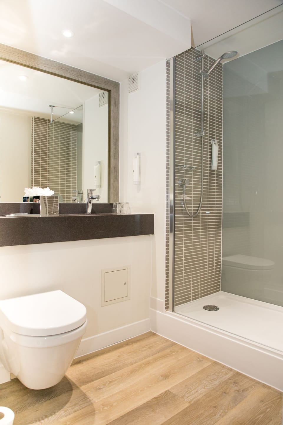 Hydromassage showerhead, towels