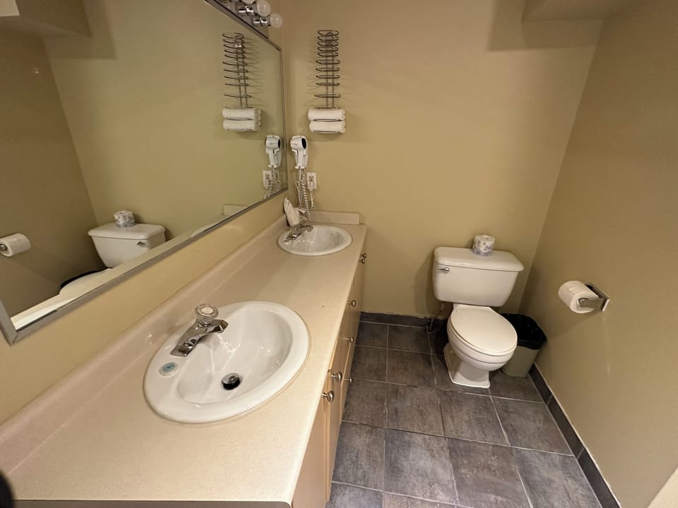 Combined shower/tub, eco-friendly toiletries, hair dryer, towels