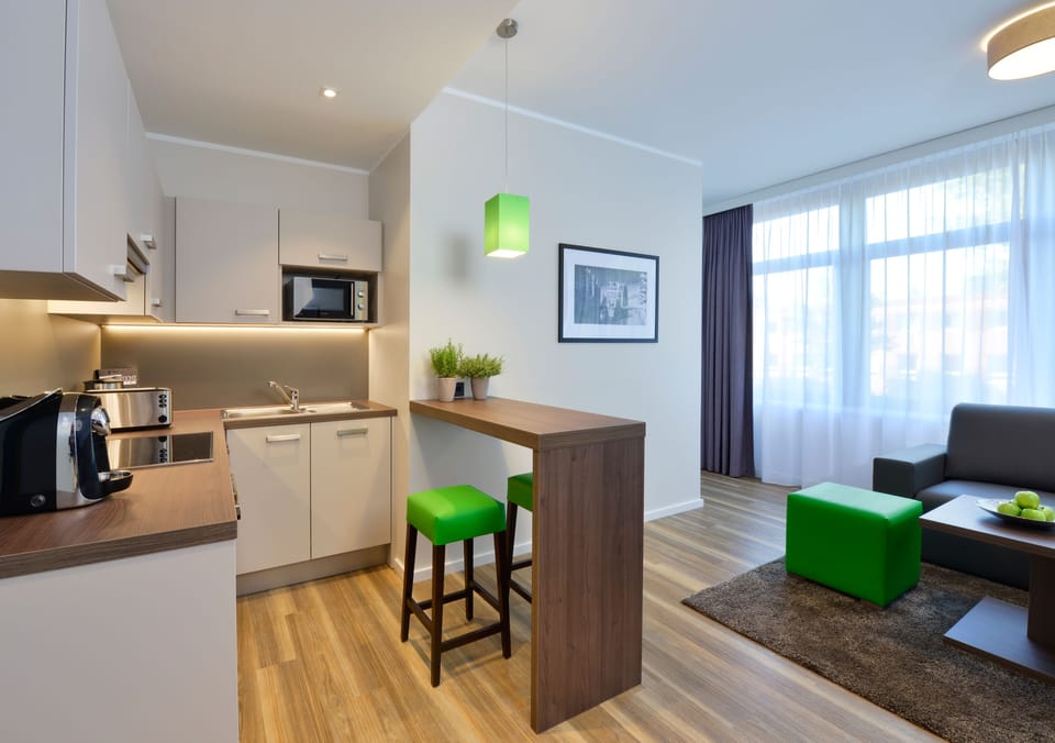 Premium Apartment, 1 Bedroom, Non Smoking | Private kitchen | Full-size fridge, microwave, coffee/tea maker, electric kettle