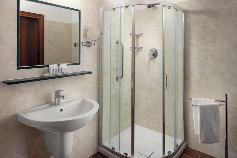 Free toiletries, hair dryer, bidet, towels