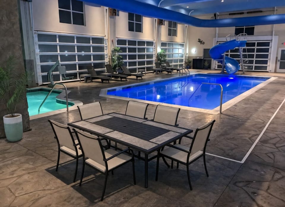 Indoor pool, open 8:00 AM to 11:00 PM, sun loungers