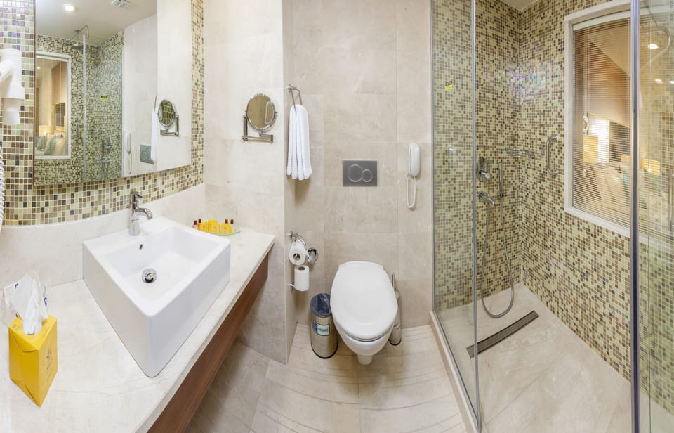 Jetted tub, free toiletries, hair dryer, bathrobes