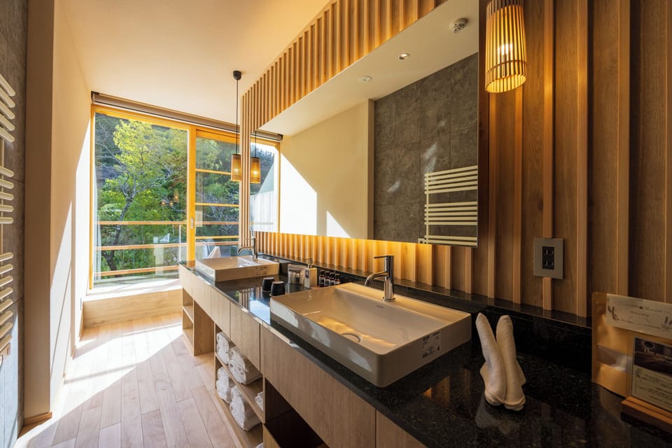 Prestige Suite with Open-Air Bath "Kumo" | Bathroom | Separate tub and shower, spring water tub, hair dryer, bathrobes