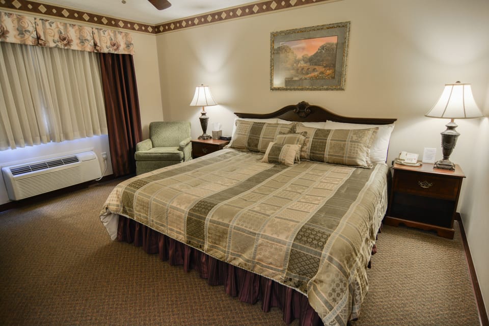 Premium bedding, desk, blackout drapes, iron/ironing board