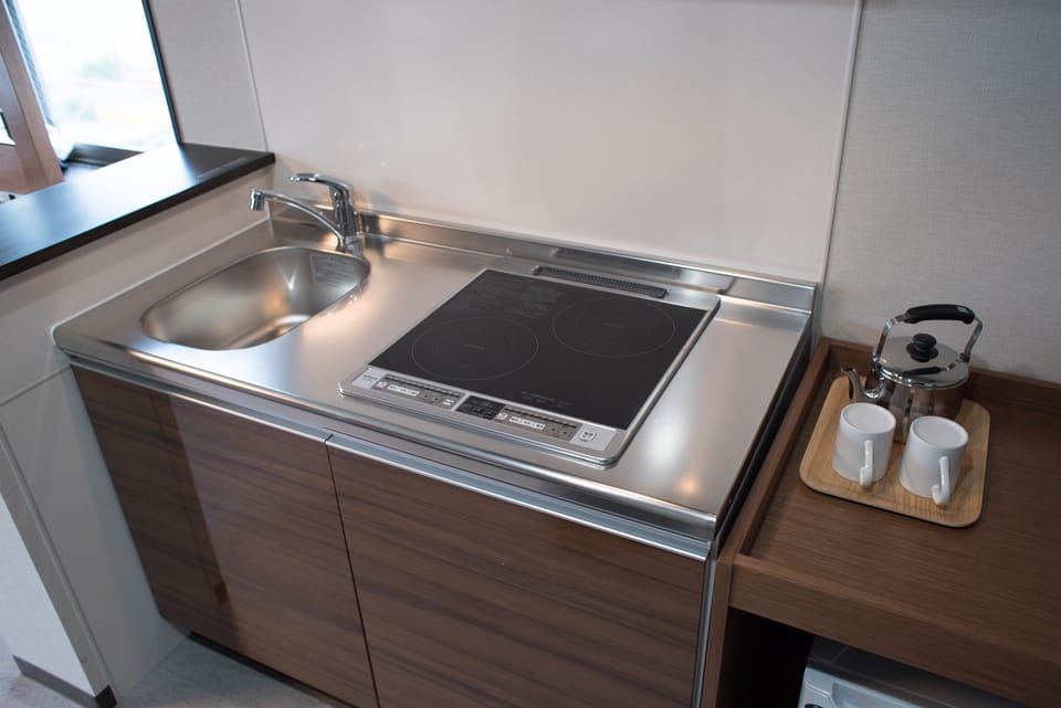 Fridge, microwave, electric kettle