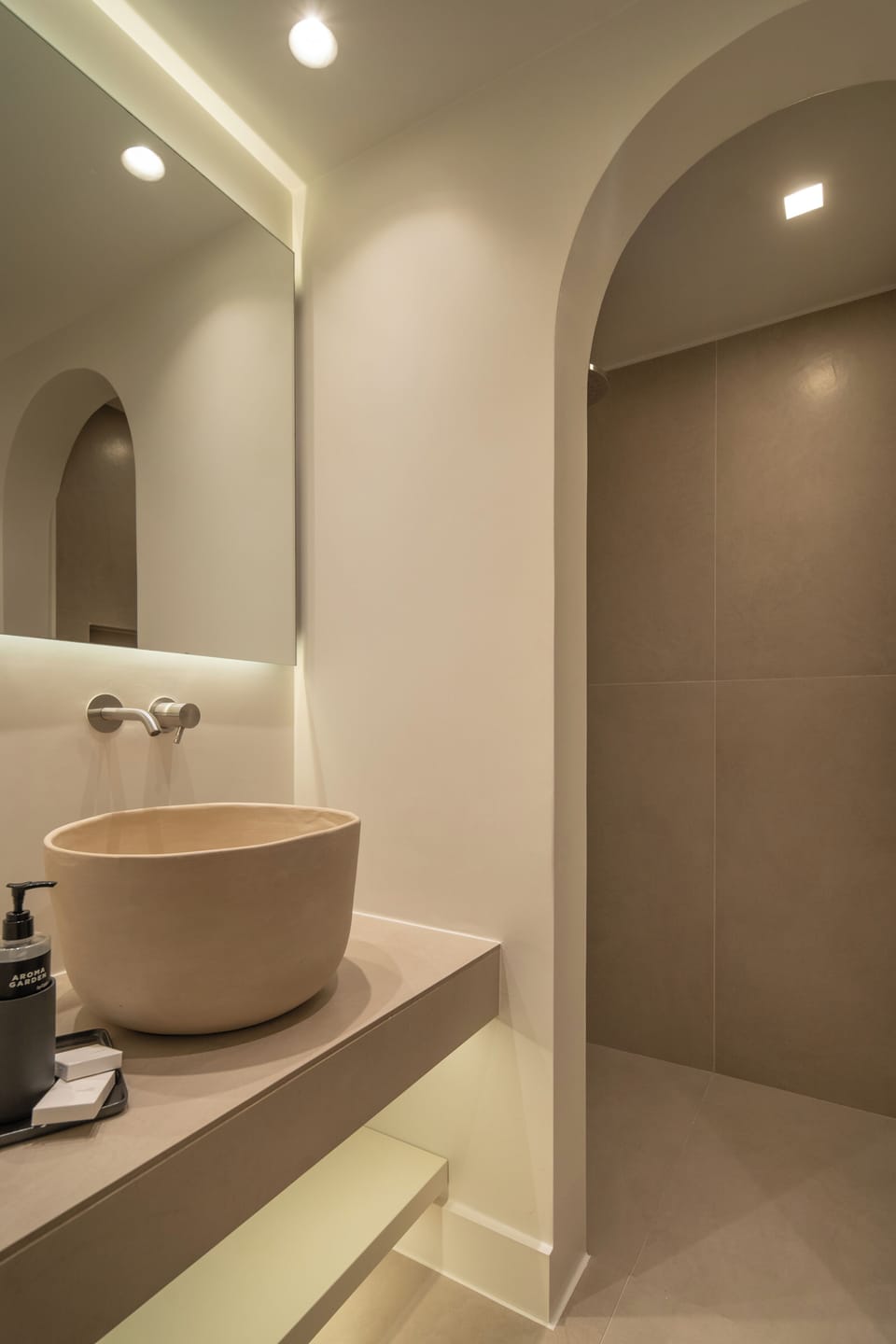 Designer toiletries, hair dryer, towels