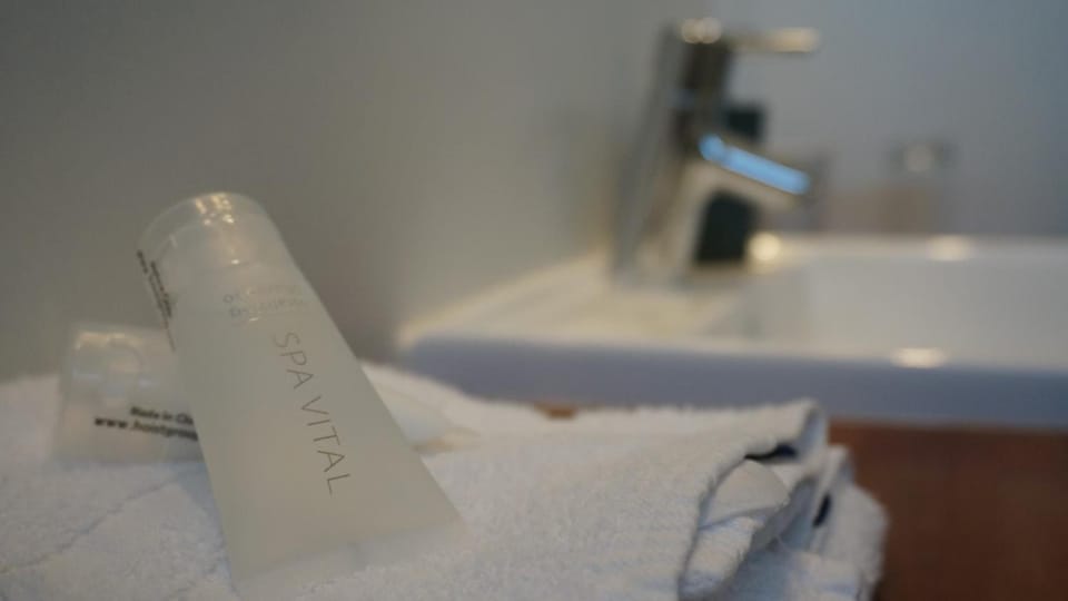 Shower, free toiletries, hair dryer, towels