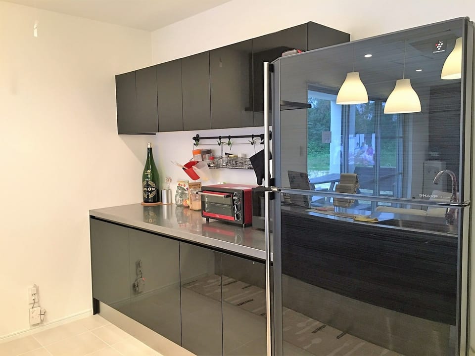 Full-size fridge, microwave, oven, stovetop