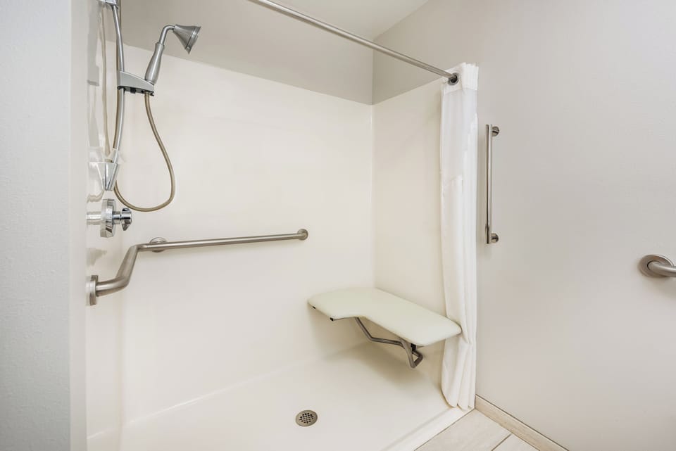 Standard Room, 1 King Bed, Accessible (Mobility, Roll-In Shower) | Bathroom | Free toiletries, hair dryer, towels