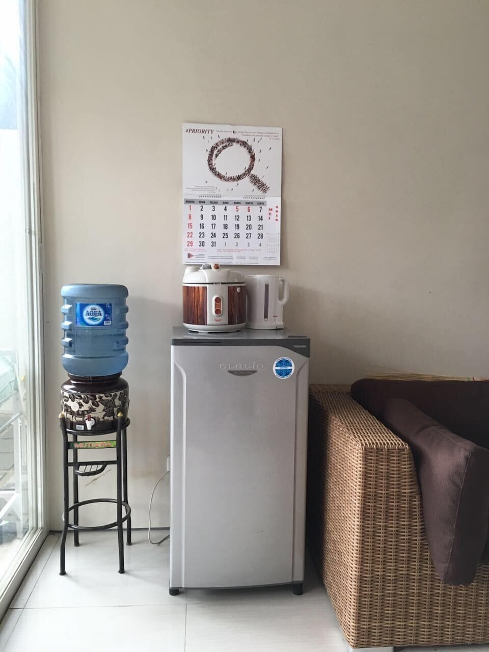 Fridge, stovetop, cookware/dishes/utensils