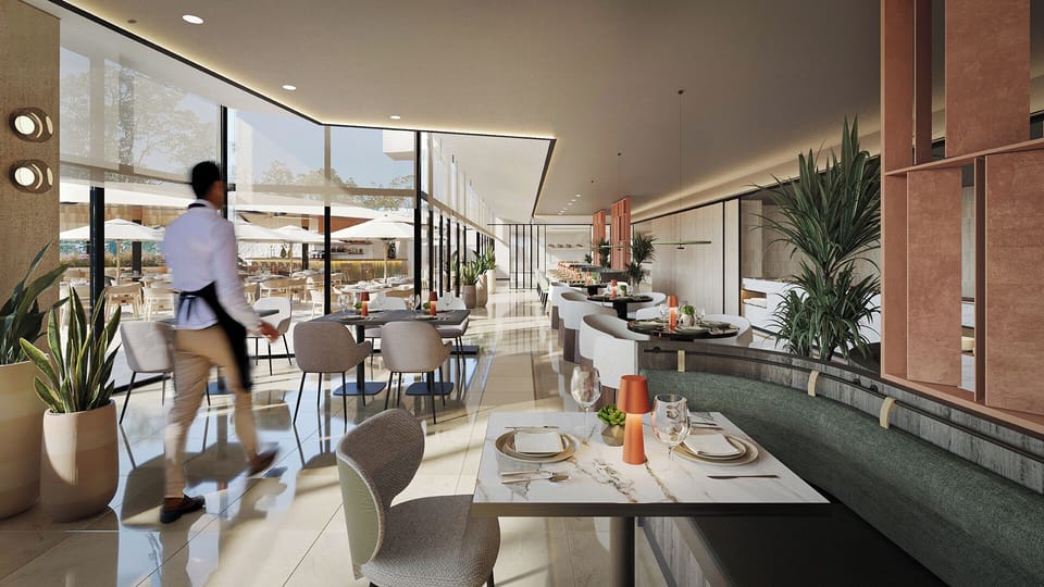 Mediterranean cuisine, pool views 