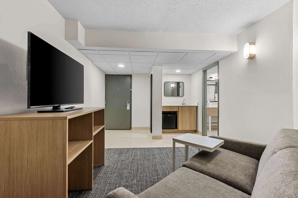 Studio, 1 King Bed | Living area | 50-inch flat-screen TV with cable channels, TV