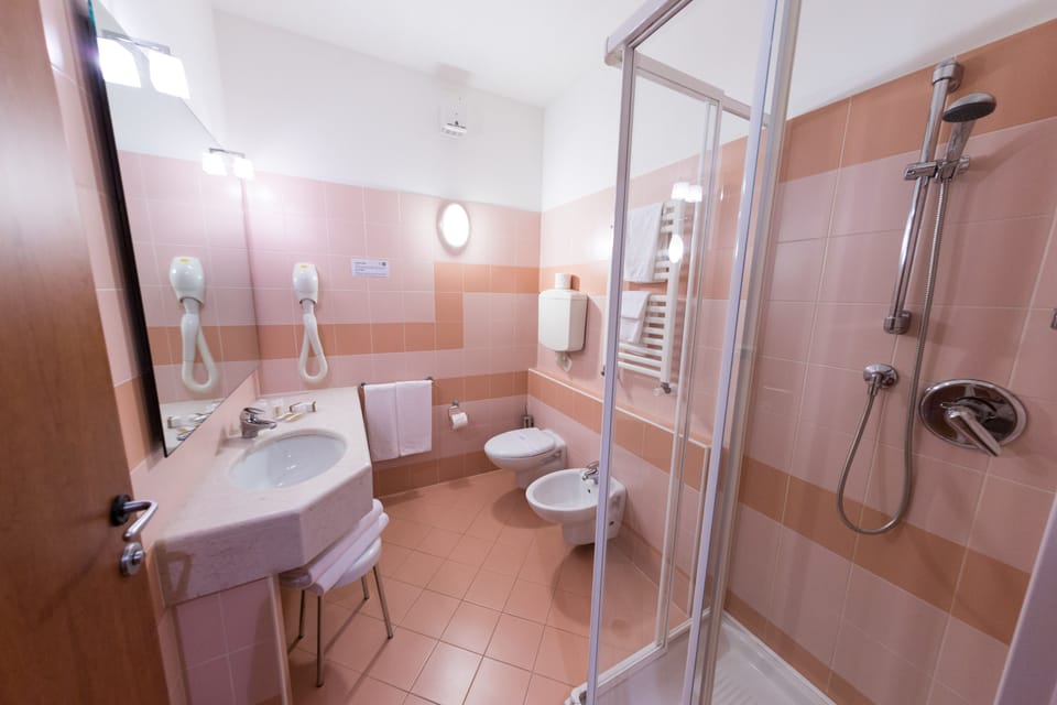 Shower, free toiletries, hair dryer, bidet