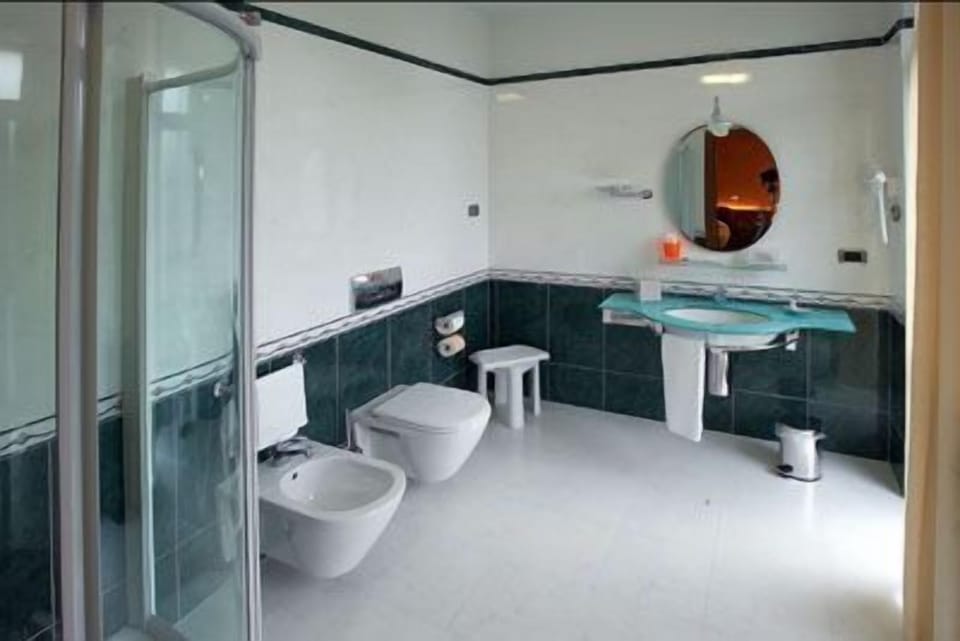 Shower, free toiletries, hair dryer, bidet