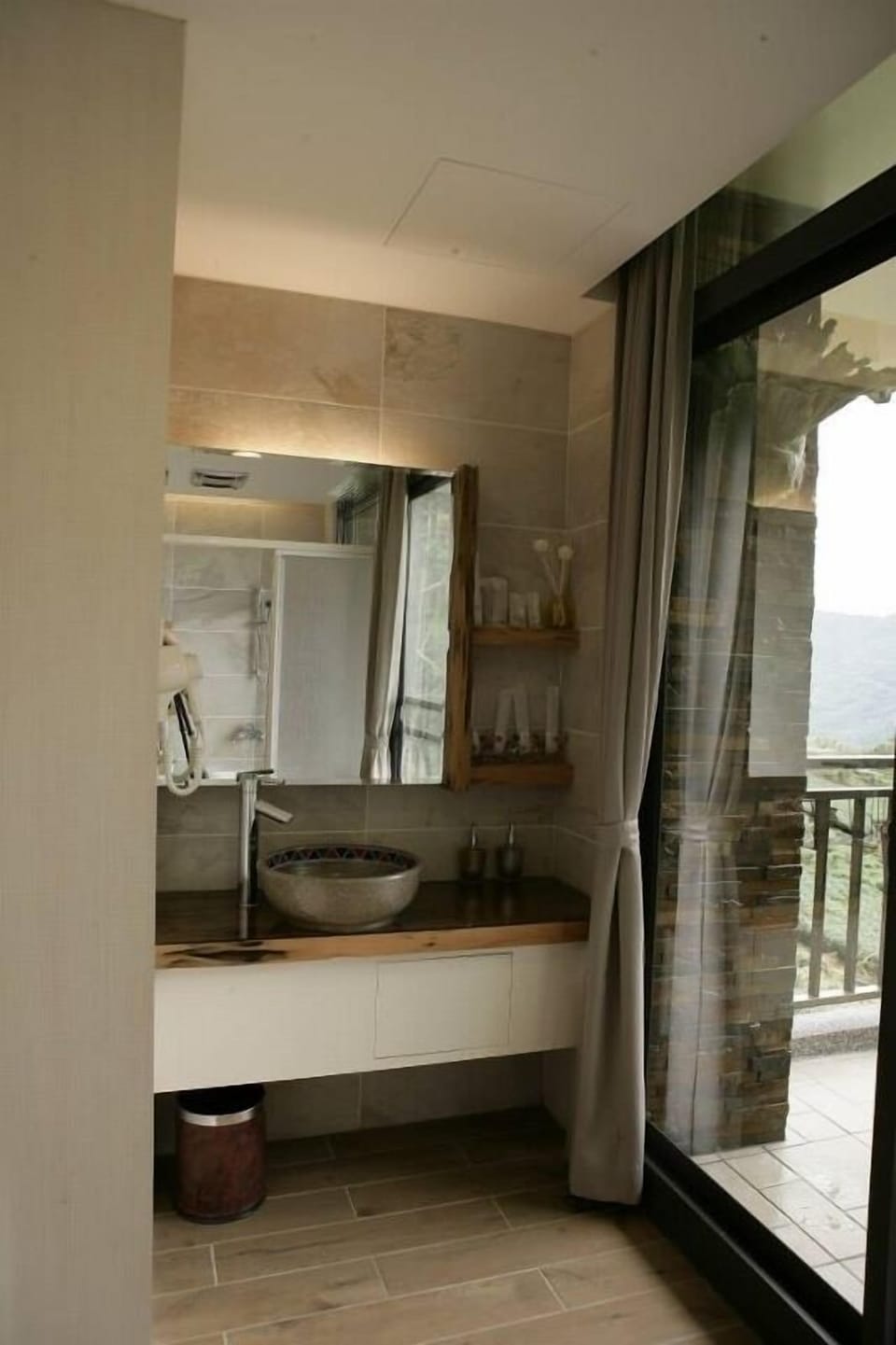Shower, hair dryer, slippers, towels