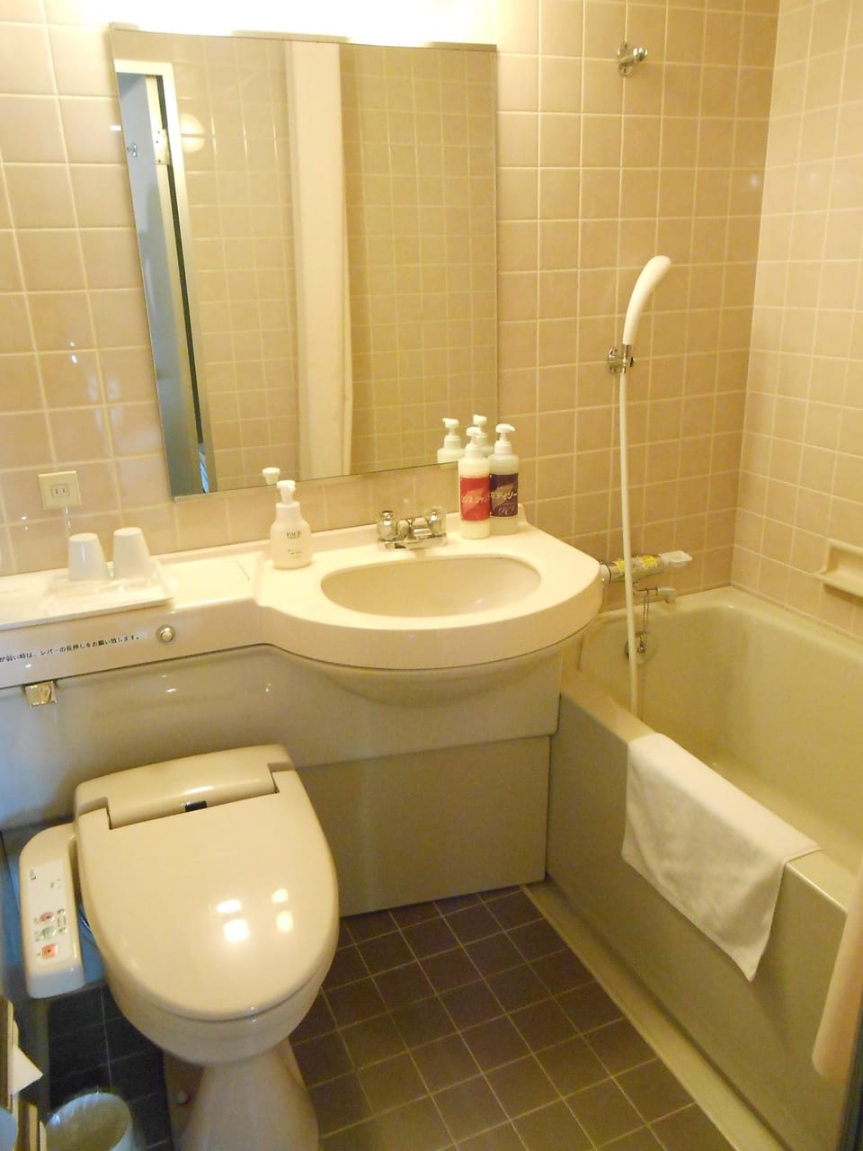 Combined shower/tub, deep soaking tub, free toiletries, hair dryer