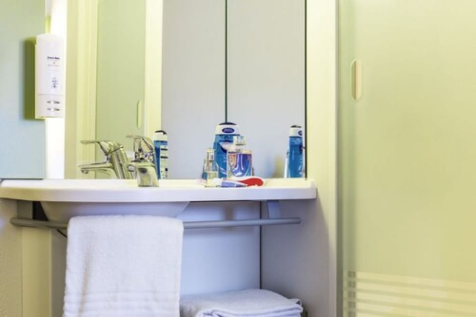 Shower, eco-friendly toiletries, hair dryer, towels