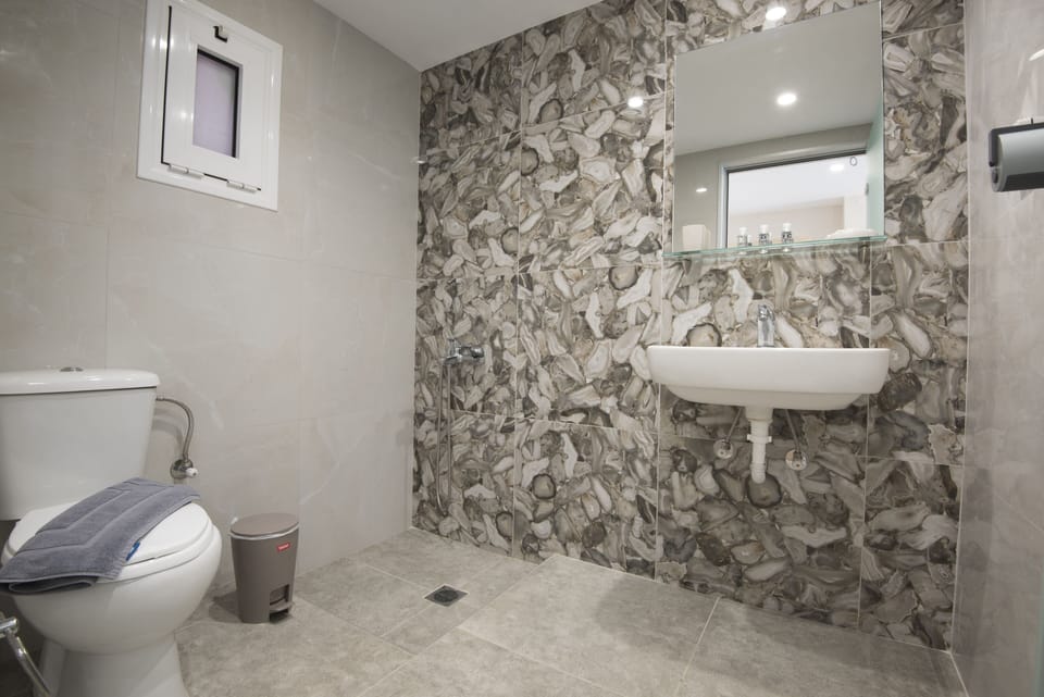 Shower, free toiletries, hair dryer, towels