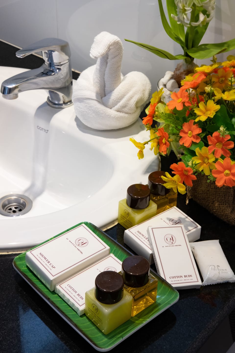 Shower, free toiletries, hair dryer, slippers