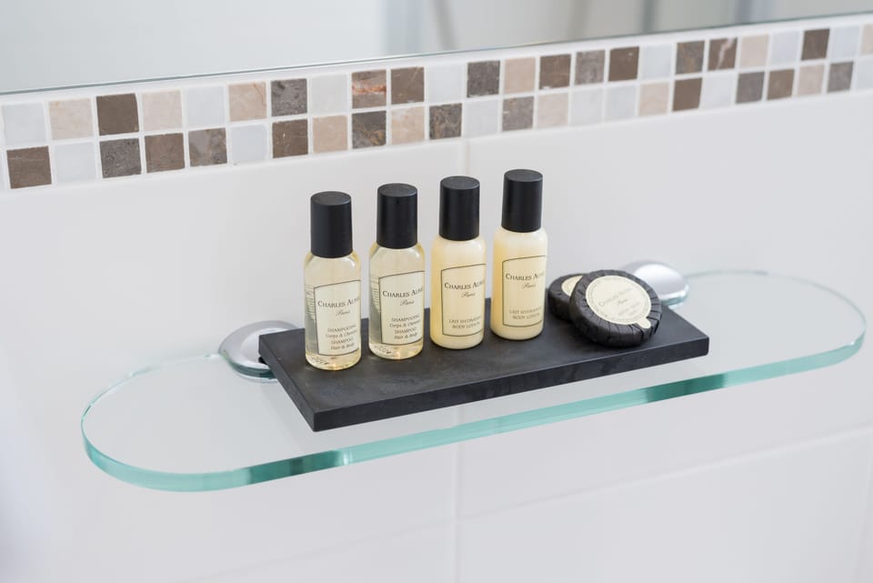Shower, free toiletries, hair dryer, towels
