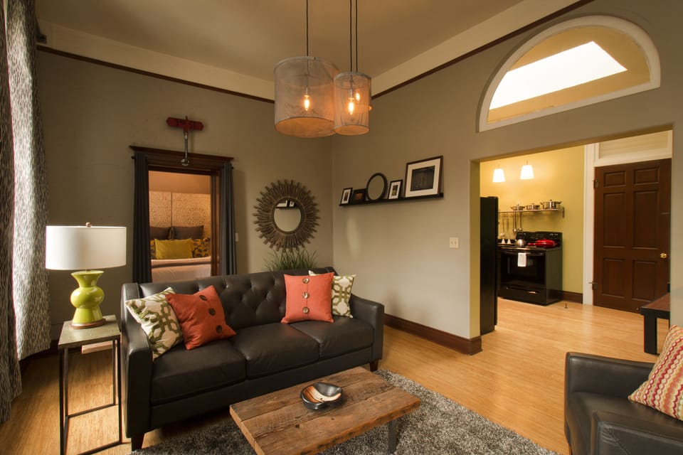 Luxury Apartment, 1 Queen Bed, Non Smoking (2ND) | Living area | Flat-screen TV, fireplace