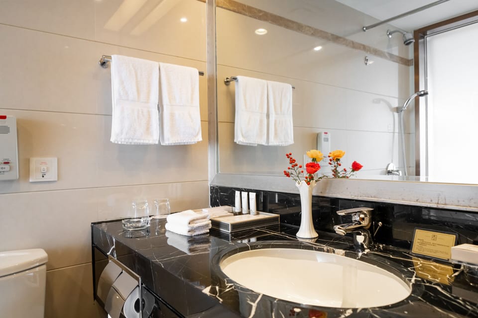 Shower, free toiletries, hair dryer