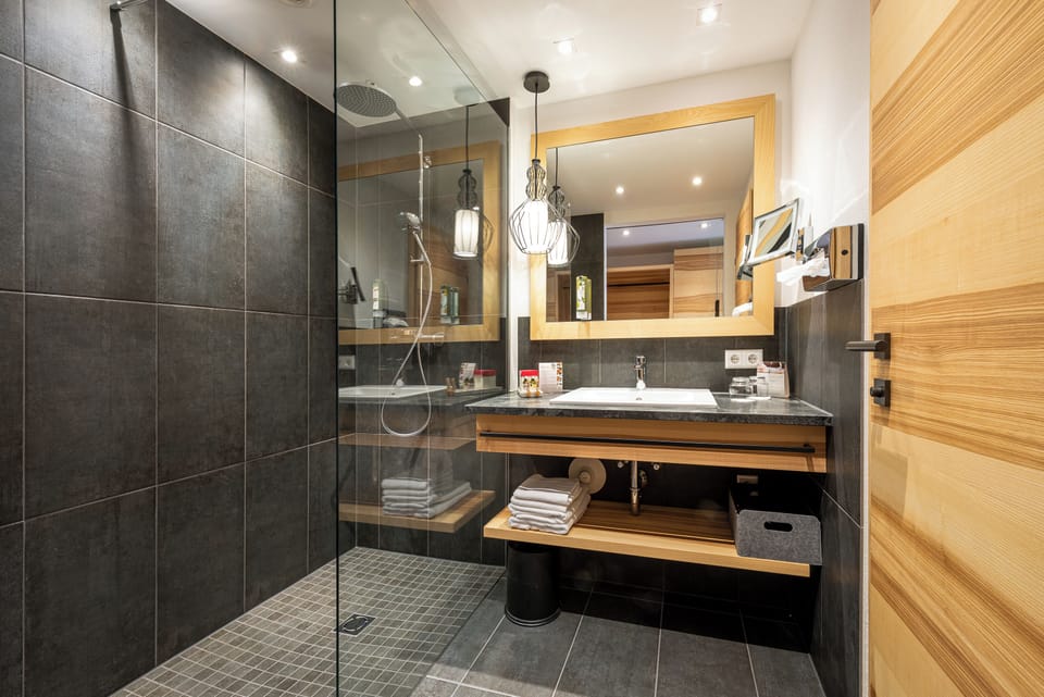 Double Room, Balcony, Mountain View | Bathroom | Eco-friendly toiletries, hair dryer, bathrobes, slippers