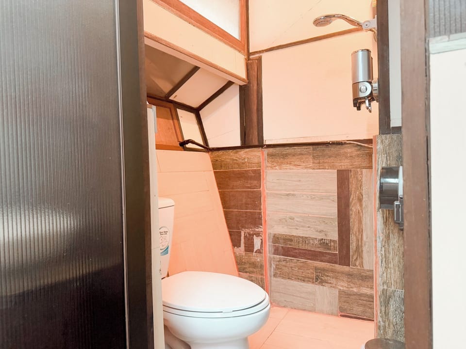 Shower, free toiletries, hair dryer, slippers