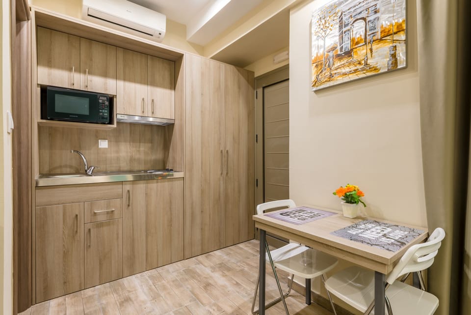 Mini-fridge, coffee/tea maker, electric kettle