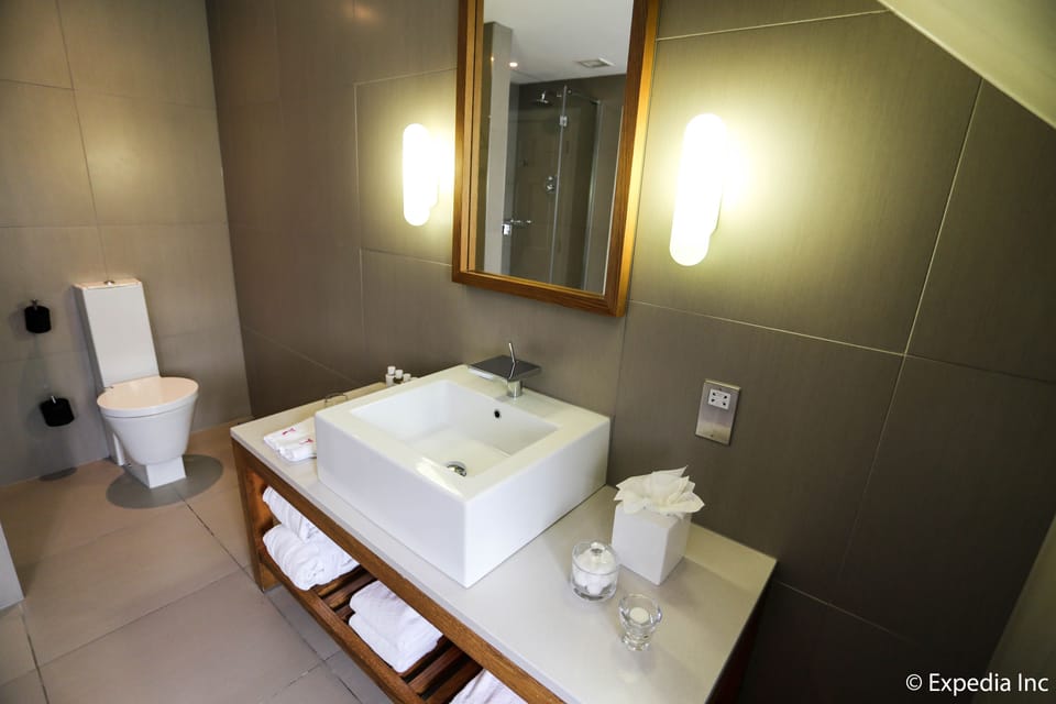 Junior Suite | Bathroom | Shower, designer toiletries, hair dryer, bathrobes