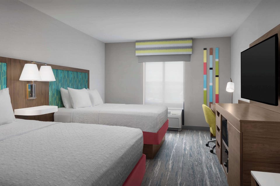 Two queen beds non smoking | Pillowtop beds, desk, laptop workspace, blackout drapes
