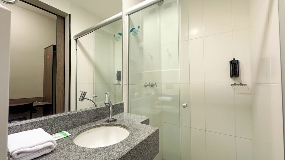 Shower, towels, toilet paper