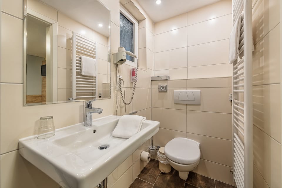 Economy Single Room (Souterrain) | Bathroom | Shower, hair dryer, towels