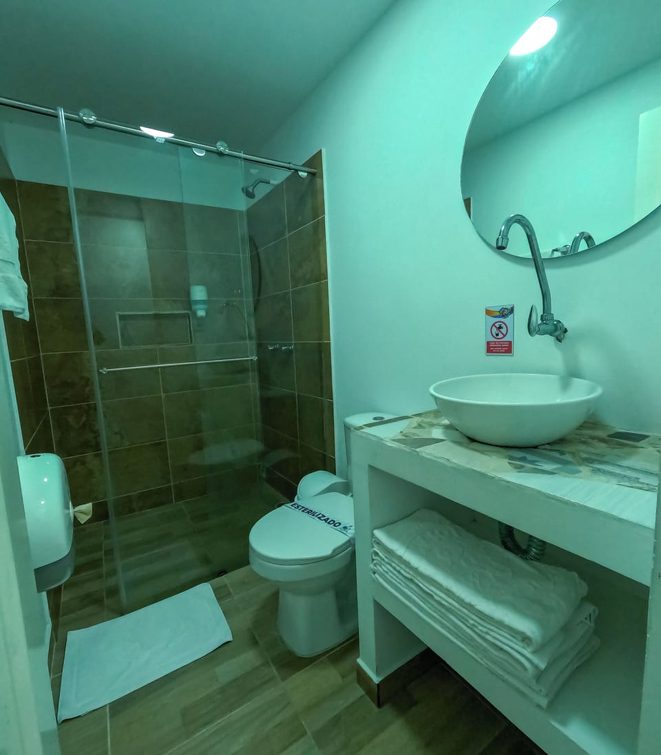 Standard Room, Multiple Beds | Bathroom | Shower, rainfall showerhead, towels