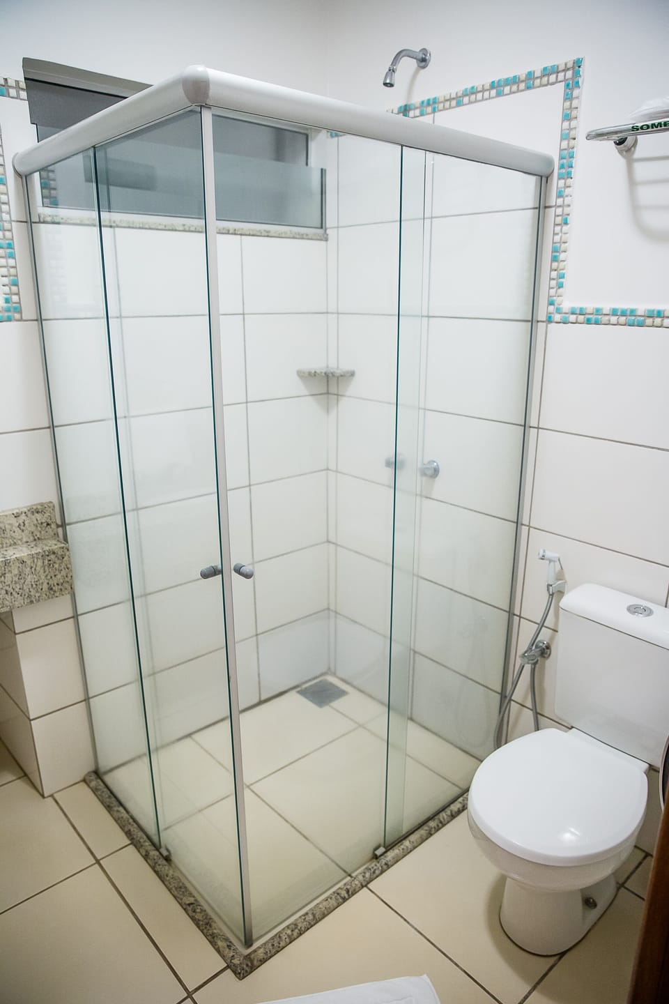 Shower, free toiletries, towels, soap