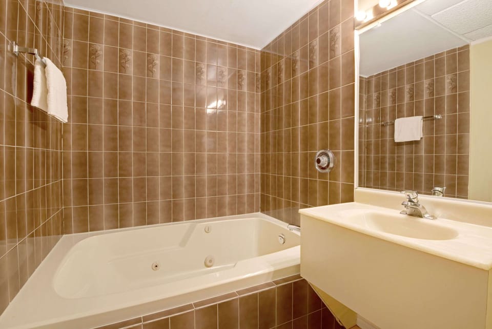 Combined shower/tub, free toiletries, hair dryer, towels