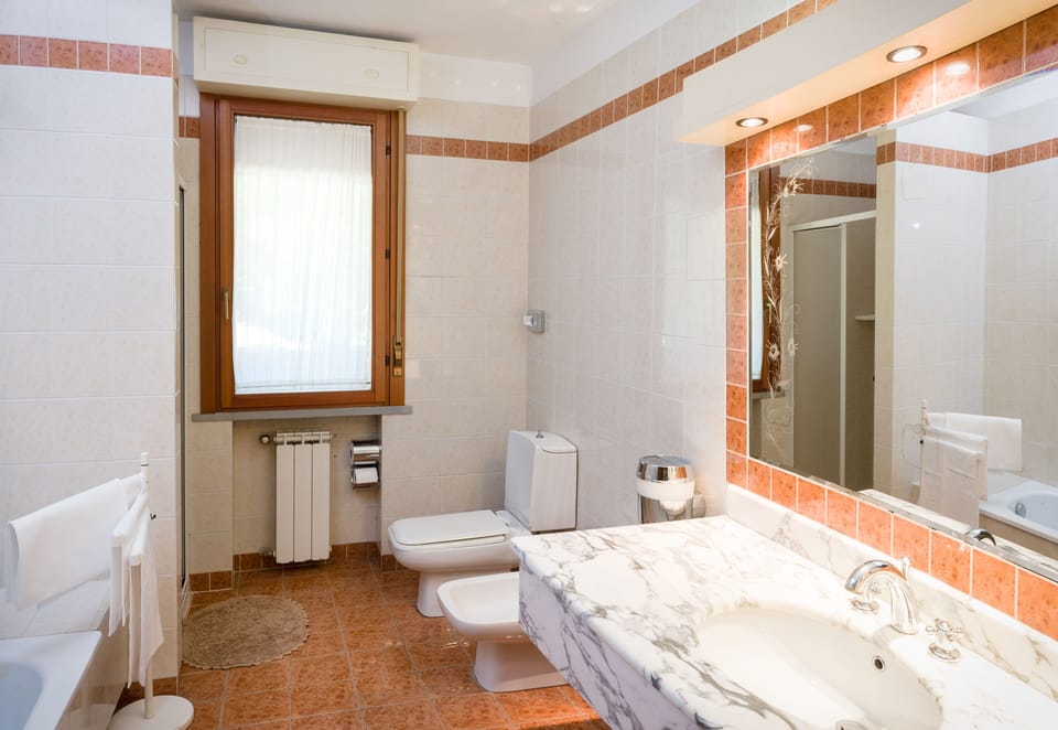 Eco-friendly toiletries, hair dryer, bidet, towels