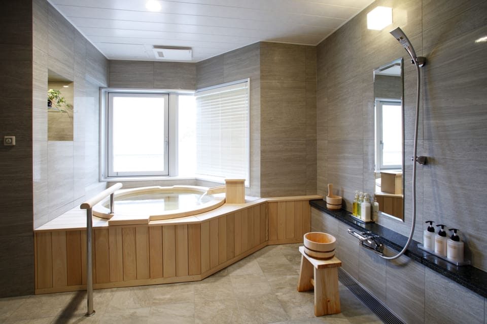 Shower, free toiletries, hair dryer, slippers