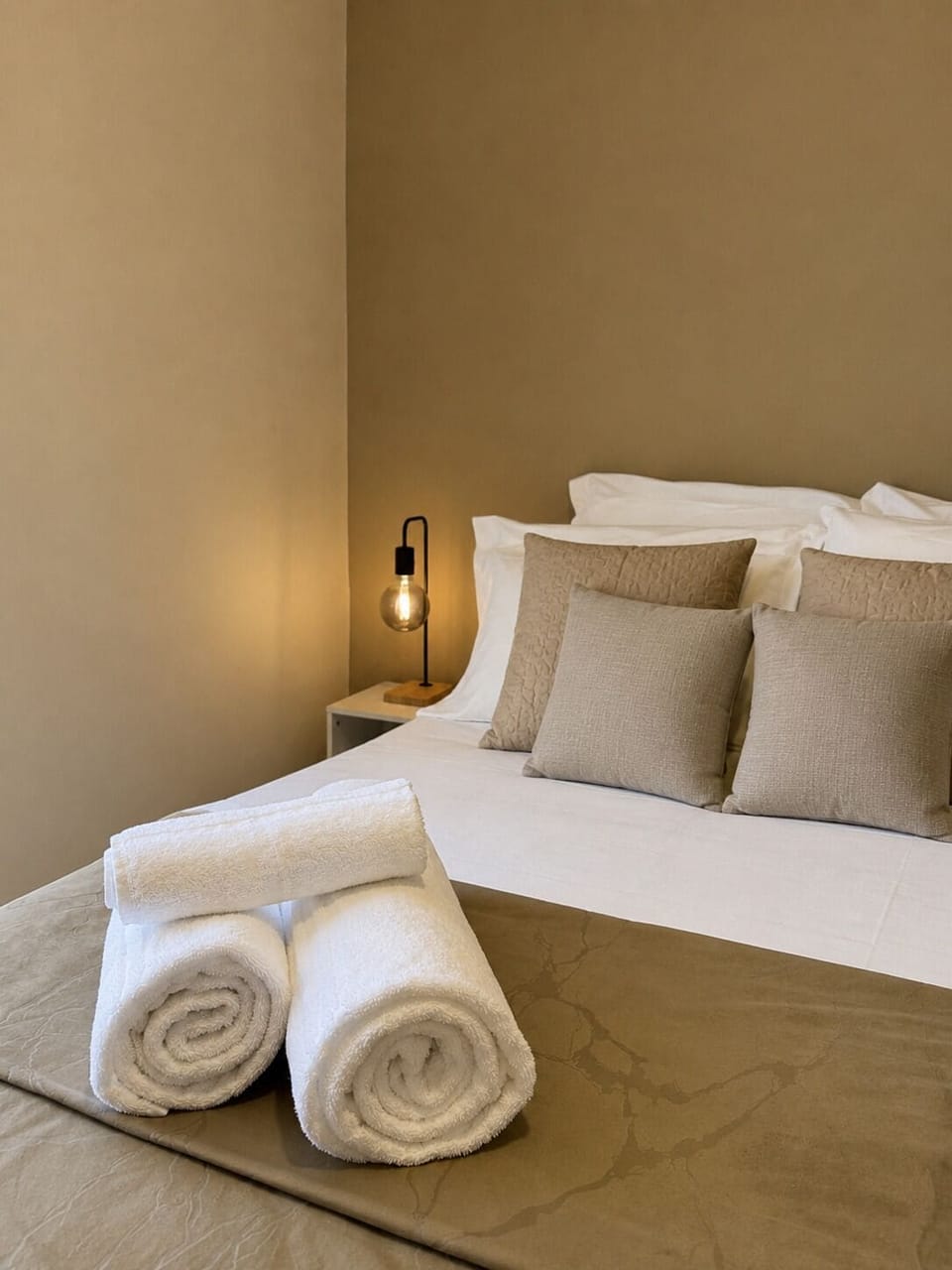 Desk, blackout drapes, bed sheets
