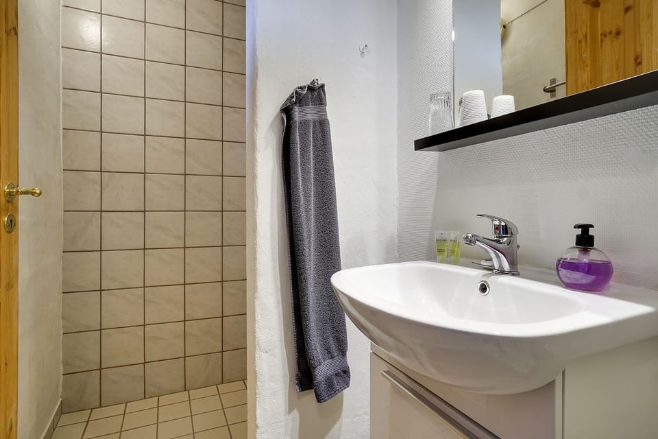 Free toiletries, hair dryer, heated floors, towels