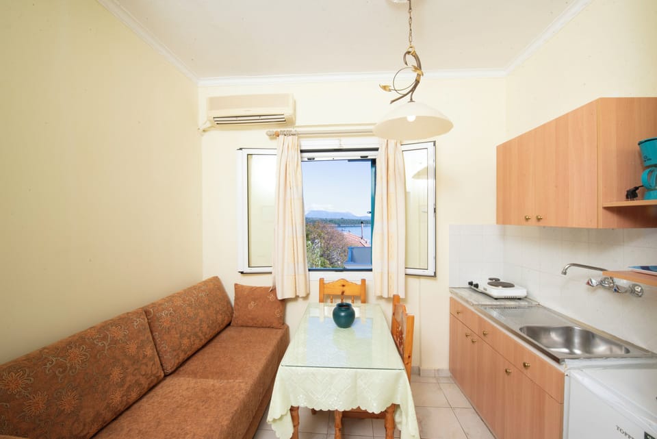 Apartment, 1 Bedroom, Sea View | Private kitchen | Fridge, stovetop, electric kettle, cookware/dishes/utensils