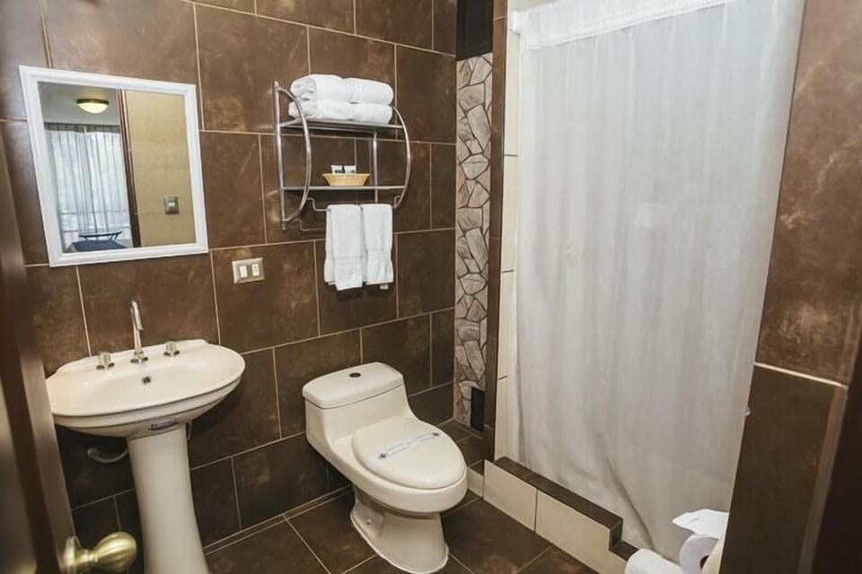 Shower, free toiletries, hair dryer, bathrobes