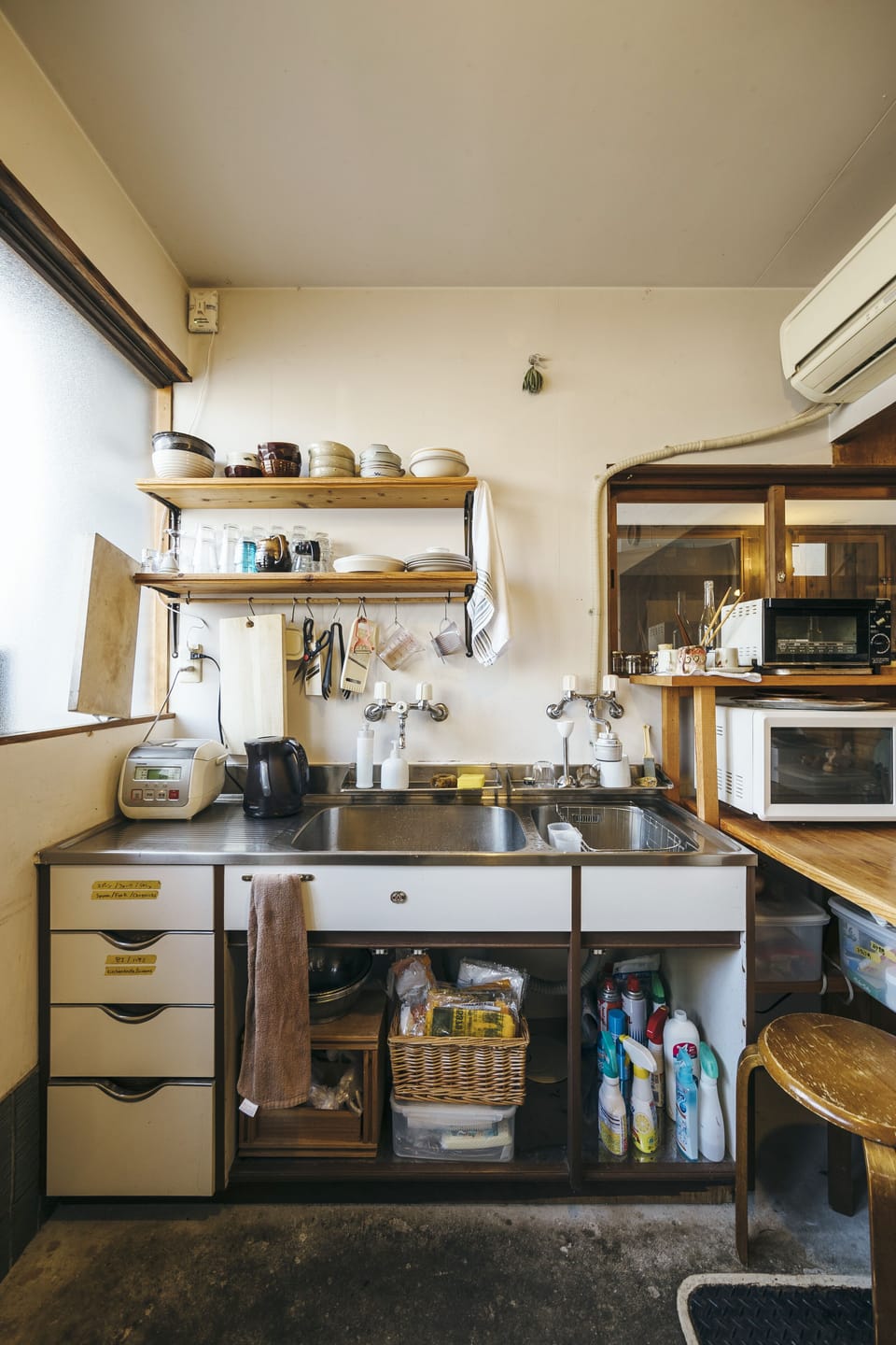 Shared fridge, shared microwave, cookware/dishes/utensils