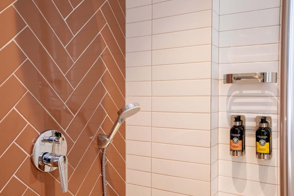 Shower, eco-friendly toiletries, hair dryer, slippers