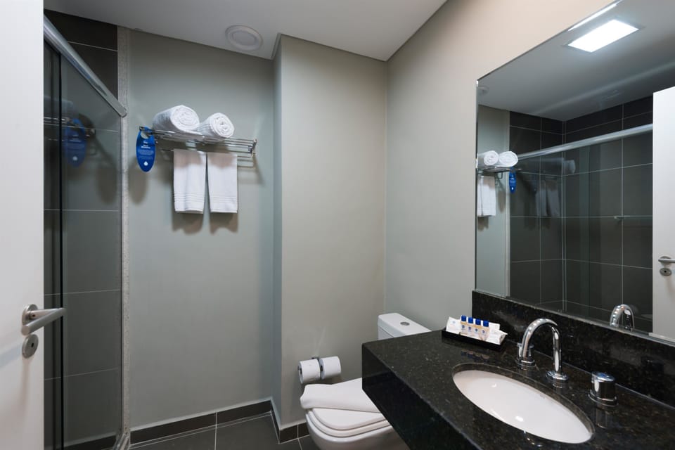 Shower, free toiletries, hair dryer, towels